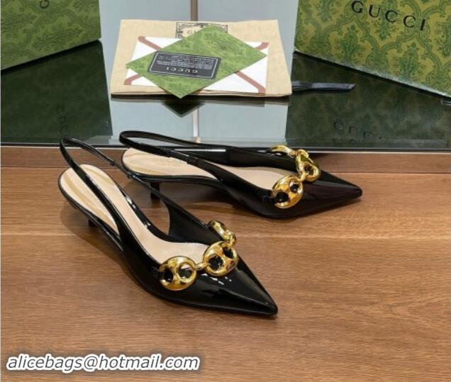 Duplicate Gucci Patent Leather Slingback Pumps 4.5cm with Marina Chain Black 906036