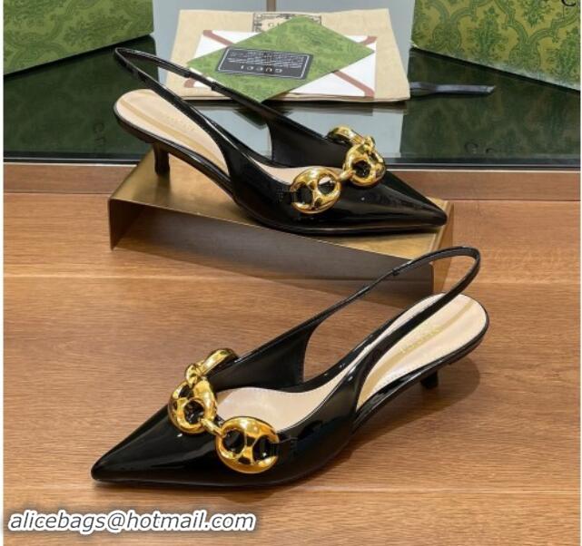 Duplicate Gucci Patent Leather Slingback Pumps 4.5cm with Marina Chain Black 906036