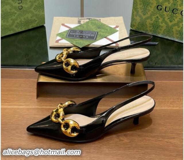 Duplicate Gucci Patent Leather Slingback Pumps 4.5cm with Marina Chain Black 906036