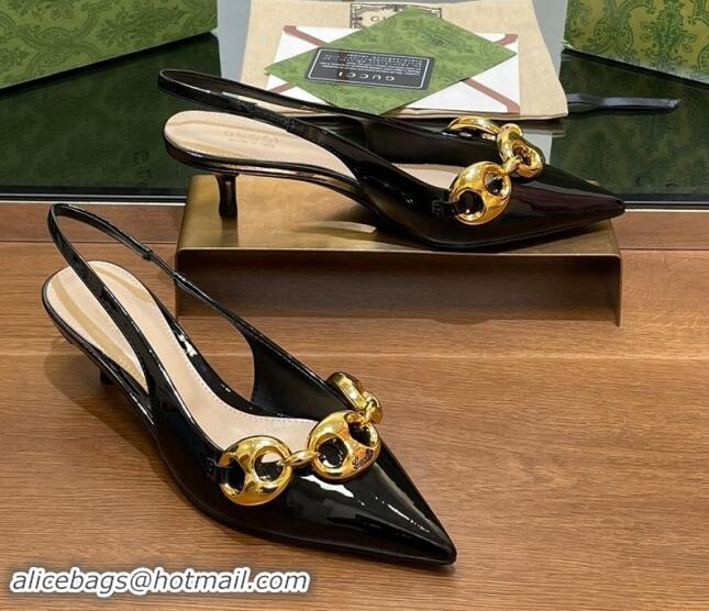 Duplicate Gucci Patent Leather Slingback Pumps 4.5cm with Marina Chain Black 906036