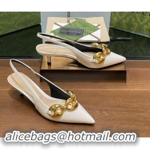 Grade Gucci Patent Leather Slingback Pumps 4.5cm with Marina Chain White 906037