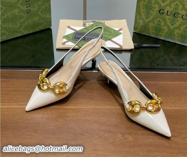 Grade Gucci Patent Leather Slingback Pumps 4.5cm with Marina Chain White 906037