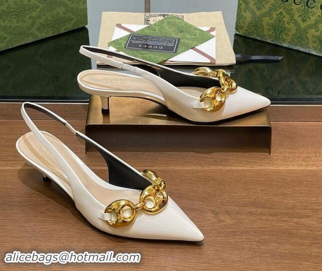 Grade Gucci Patent Leather Slingback Pumps 4.5cm with Marina Chain White 906037