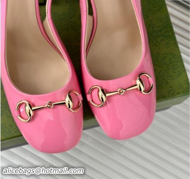 Top Design Gucci Patent Leather Horsebit Slingback Pumps 9.5cm with Strass Heel Pink 906042