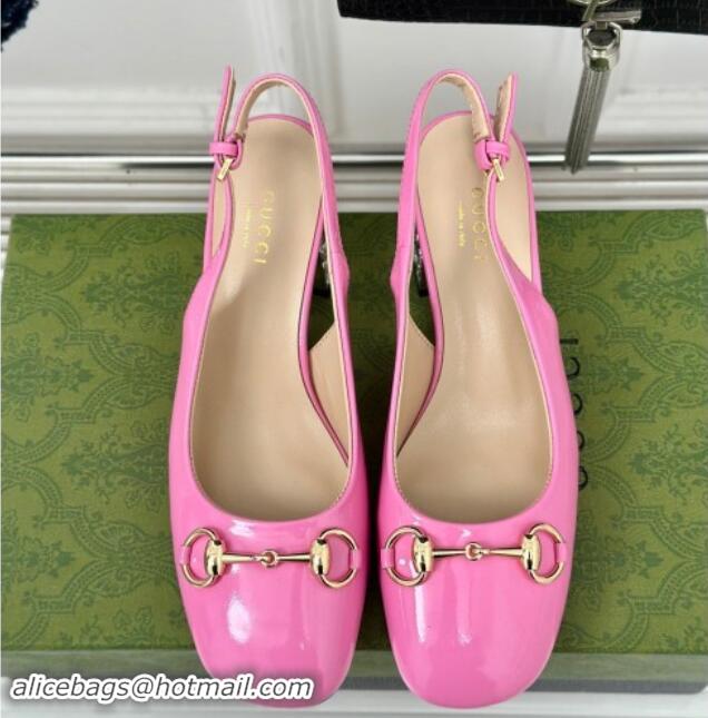 Trendy Design Gucci Patent Leather Horsebit Slingback Pumps 6.5cm with Strass Heel Pink 906045