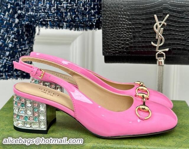 Trendy Design Gucci Patent Leather Horsebit Slingback Pumps 6.5cm with Strass Heel Pink 906045