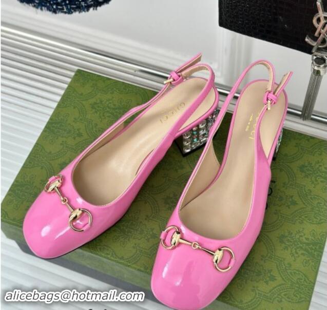 Trendy Design Gucci Patent Leather Horsebit Slingback Pumps 6.5cm with Strass Heel Pink 906045