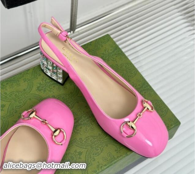 Trendy Design Gucci Patent Leather Horsebit Slingback Pumps 6.5cm with Strass Heel Pink 906045