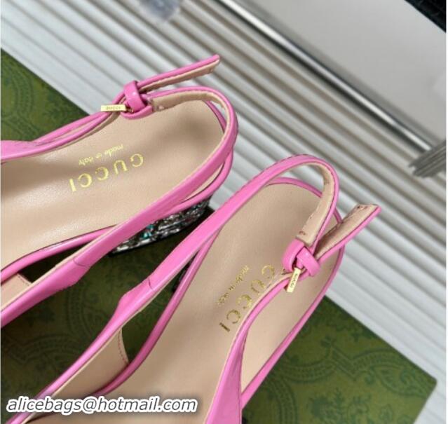 Trendy Design Gucci Patent Leather Horsebit Slingback Pumps 6.5cm with Strass Heel Pink 906045