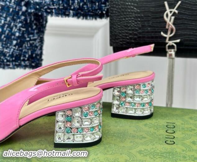 Trendy Design Gucci Patent Leather Horsebit Slingback Pumps 6.5cm with Strass Heel Pink 906045