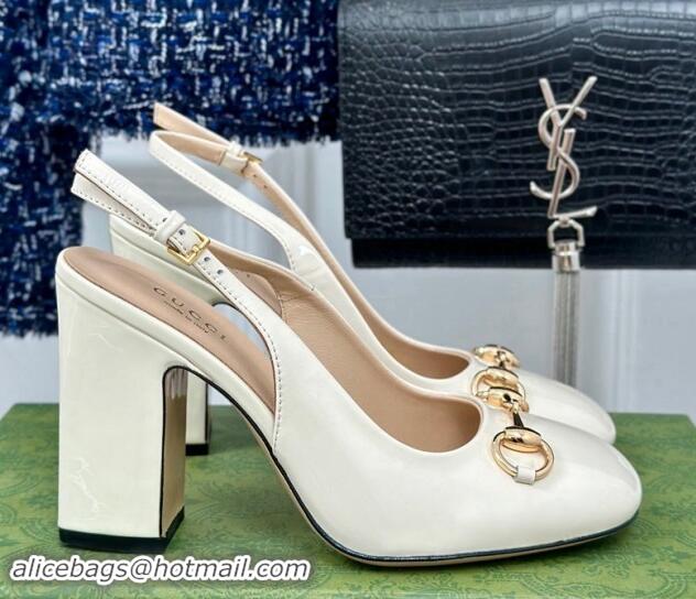 Discount Gucci Patent Leather Horsebit Slingback Pumps 9.5cm White 906050