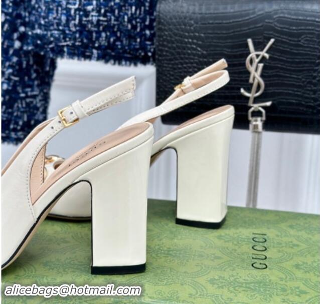 Discount Gucci Patent Leather Horsebit Slingback Pumps 9.5cm White 906050