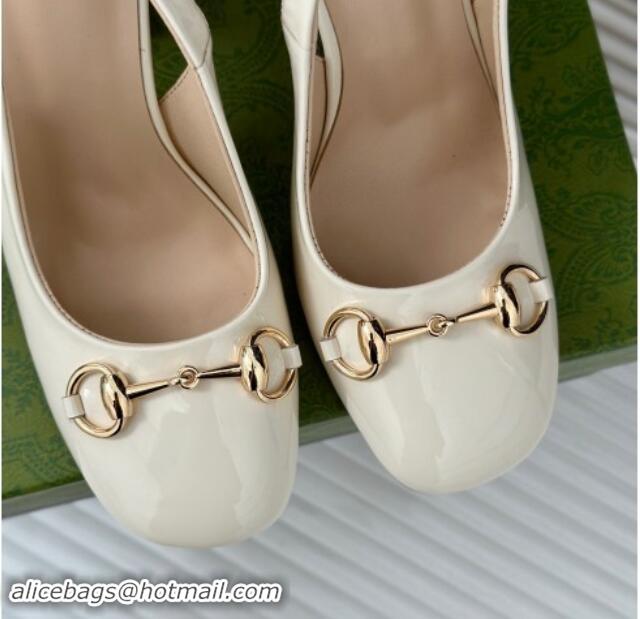 Discount Gucci Patent Leather Horsebit Slingback Pumps 9.5cm White 906050