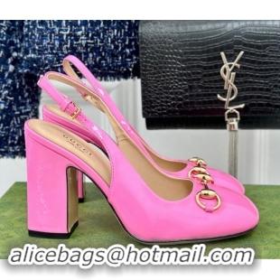 Shop Duplicate Gucci Patent Leather Horsebit Slingback Pumps 9.5cm Pink 906051