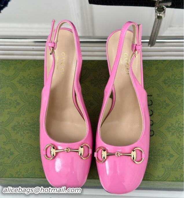 Shop Duplicate Gucci Patent Leather Horsebit Slingback Pumps 9.5cm Pink 906051