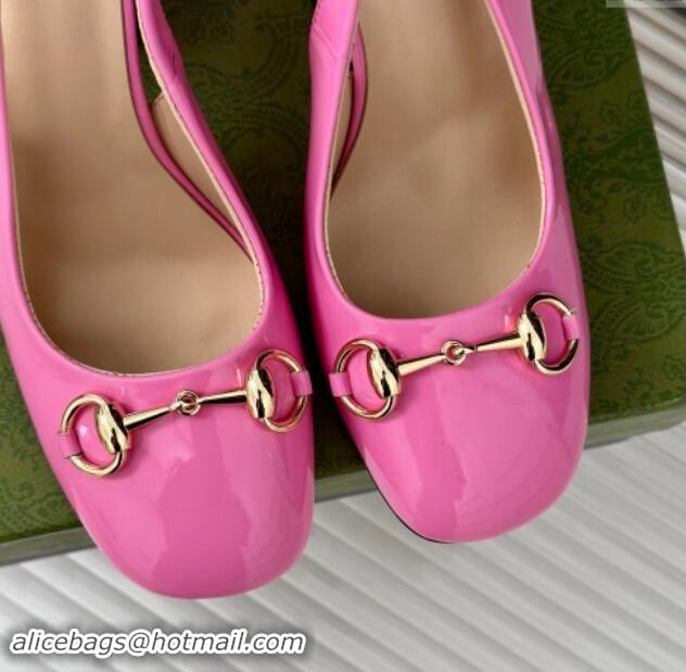 Shop Duplicate Gucci Patent Leather Horsebit Slingback Pumps 9.5cm Pink 906051