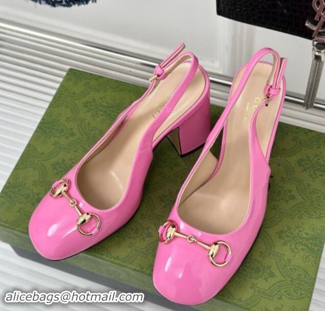 Shop Duplicate Gucci Patent Leather Horsebit Slingback Pumps 9.5cm Pink 906051