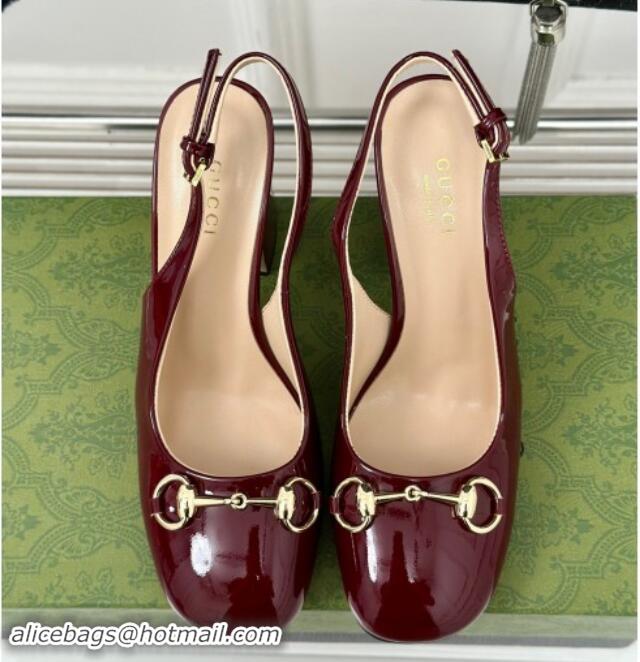 Luxury Discount Gucci Patent Leather Horsebit Slingback Pumps 9.5cm Burgundy 906053