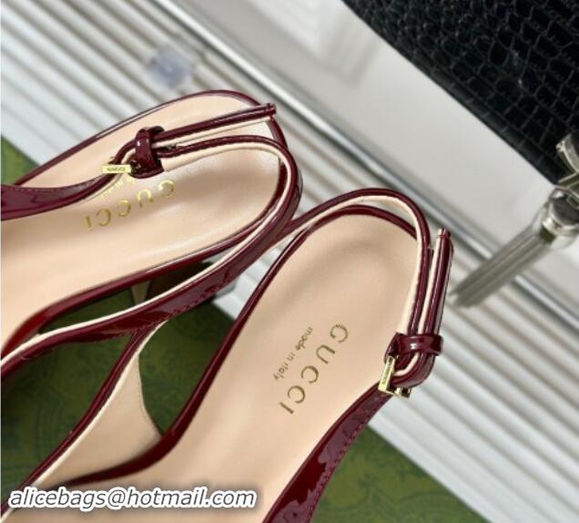 Luxury Discount Gucci Patent Leather Horsebit Slingback Pumps 9.5cm Burgundy 906053