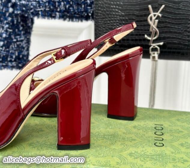 Luxury Discount Gucci Patent Leather Horsebit Slingback Pumps 9.5cm Burgundy 906053