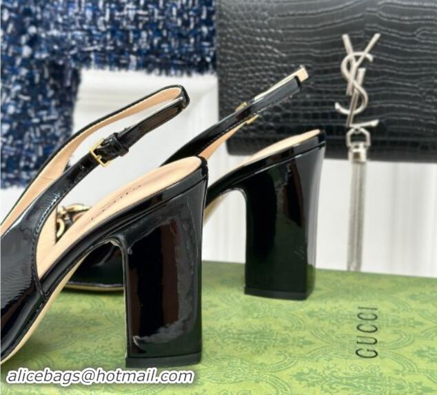 Luxury Gucci Patent Leather Horsebit Slingback Pumps 9.5cm Black 906054