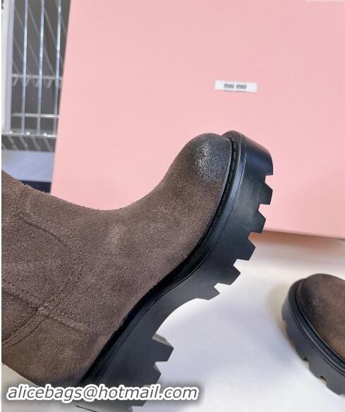 Promotional iu Miu Suede Platform Medium Boots 5cm with Logo Tag 5U270E Dark Brown 2024