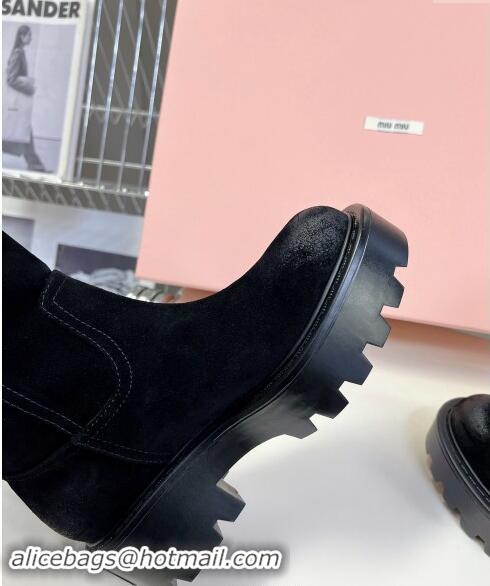 Low Cost Miu Miu Suede Platform Medium Boots 5cm with Logo Tag 5U270E Black 2024