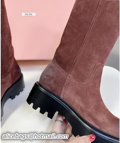 Well Crafted Miu Miu Suede Platform Medium Boots 5cm with Logo Tag 5U270E Deep Brown 2024