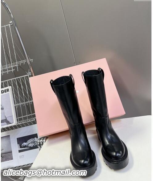 ​Well Crafted Miu Miu Leather Platform Medium Boots 5cm 5U270E Black 2024