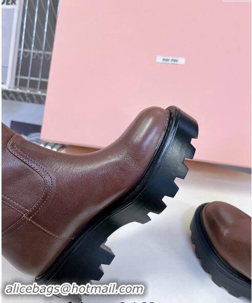 Promotional Miu Miu Leather Platform Medium Boots 5cm 5U270E Brown 2024