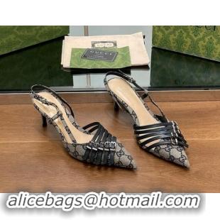 Sophisticated Gucci GG Canvas Slingback Pumps 6.5cm with Multi Buckle Grey 906065