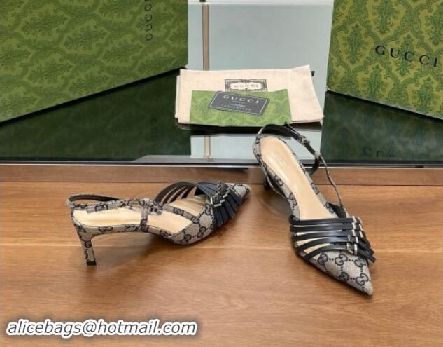 Sophisticated Gucci GG Canvas Slingback Pumps 6.5cm with Multi Buckle Grey 906065