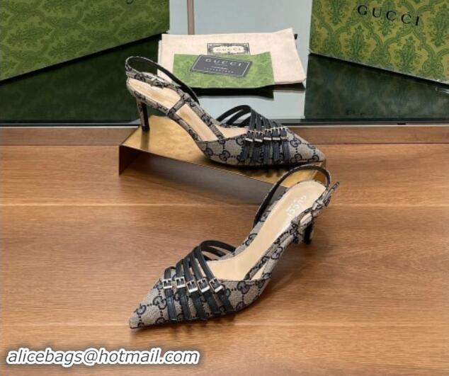 Sophisticated Gucci GG Canvas Slingback Pumps 6.5cm with Multi Buckle Grey 906065