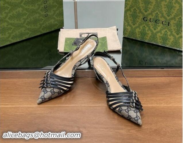 Sophisticated Gucci GG Canvas Slingback Pumps 6.5cm with Multi Buckle Grey 906065