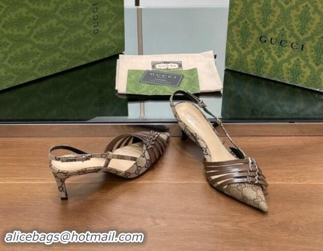 Top Quality Gucci GG Canvas Slingback Pumps 6.5cm with Multi Buckle Beige 906066