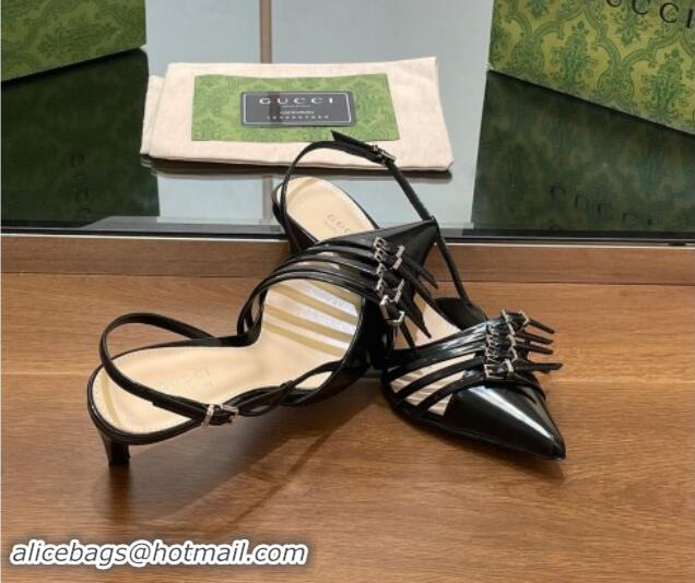 Sumptuous Gucci Patent Leather Slingback Pumps 6.5cm with Multi Buckle Black 906067