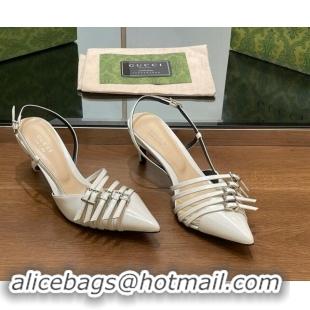 Expensive Gucci Patent Leather Slingback Pumps 6.5cm with Multi Buckle White 906068