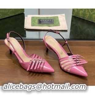 Perfect Gucci Patent Leather Slingback Pumps 6.5cm with Multi Buckle Pink 906069