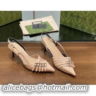 Super Quality Gucci Patent Leather Slingback Pumps 6.5cm with Multi Buckle Nude 906070