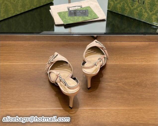 Super Quality Gucci Patent Leather Slingback Pumps 6.5cm with Multi Buckle Nude 906070