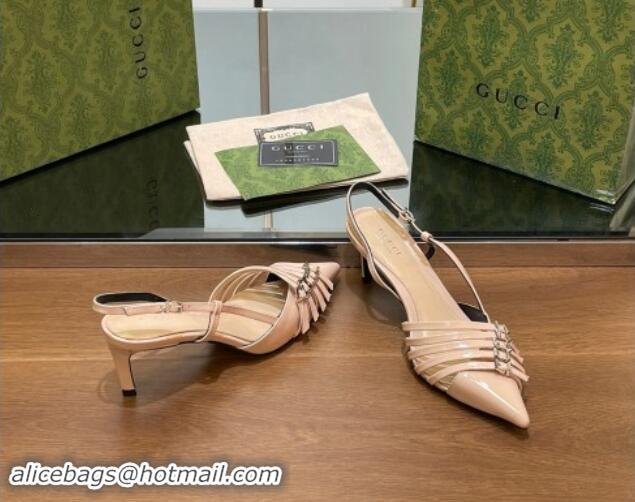 Super Quality Gucci Patent Leather Slingback Pumps 6.5cm with Multi Buckle Nude 906070