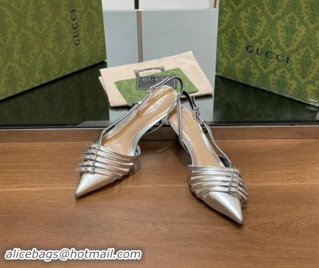 Best Price Gucci Patent Leather Slingback Pumps 6.5cm with Multi Buckle Silver 906071