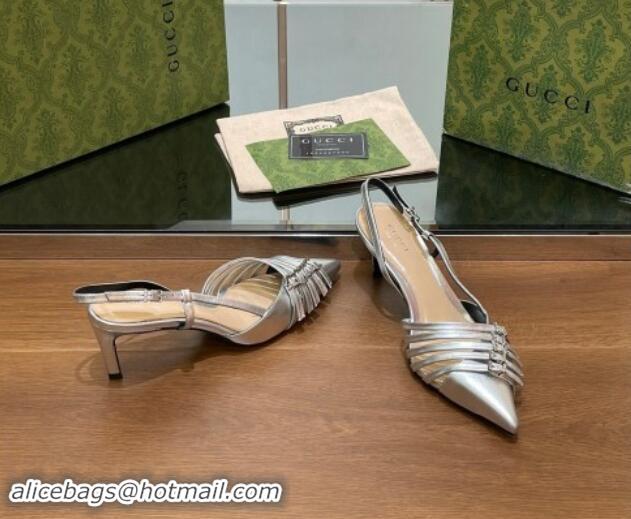 Best Price Gucci Patent Leather Slingback Pumps 6.5cm with Multi Buckle Silver 906071