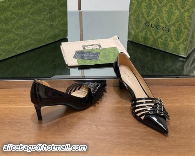 Top Quality Gucci Patent Calf Leather Pumps 6.5cm with Multi Buckle Black 906084