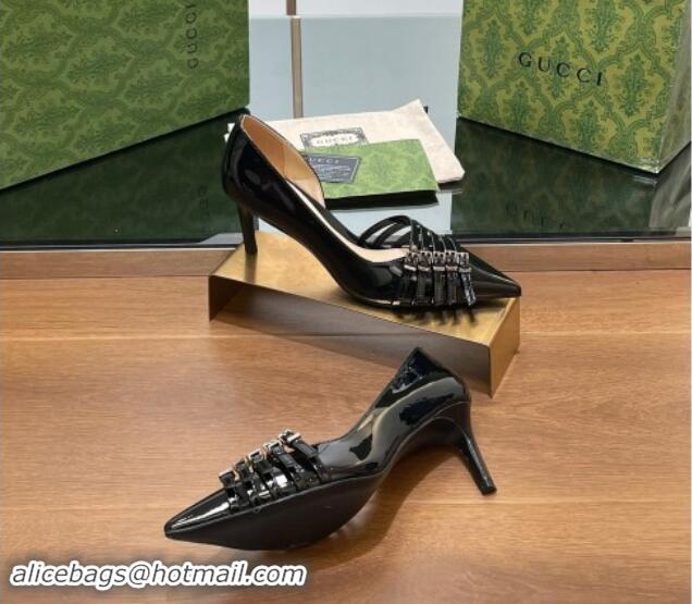 Top Quality Gucci Patent Calf Leather Pumps 6.5cm with Multi Buckle Black 906084