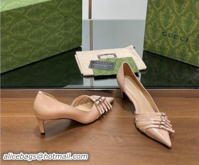 Affordable Price Gucci Patent Calf Leather Pumps 6.5cm with Multi Buckle Nude Pink 906086