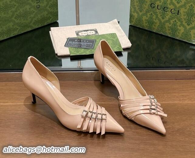 Affordable Price Gucci Patent Calf Leather Pumps 6.5cm with Multi Buckle Nude Pink 906086