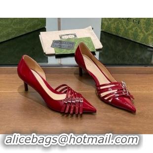 Duplicate Gucci Patent Calf Leather Pumps 6.5cm with Multi Buckle Red 906087