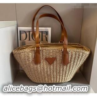 Super Quality Prada Straw Basket Bag 040205 Khaki/Brown 2024