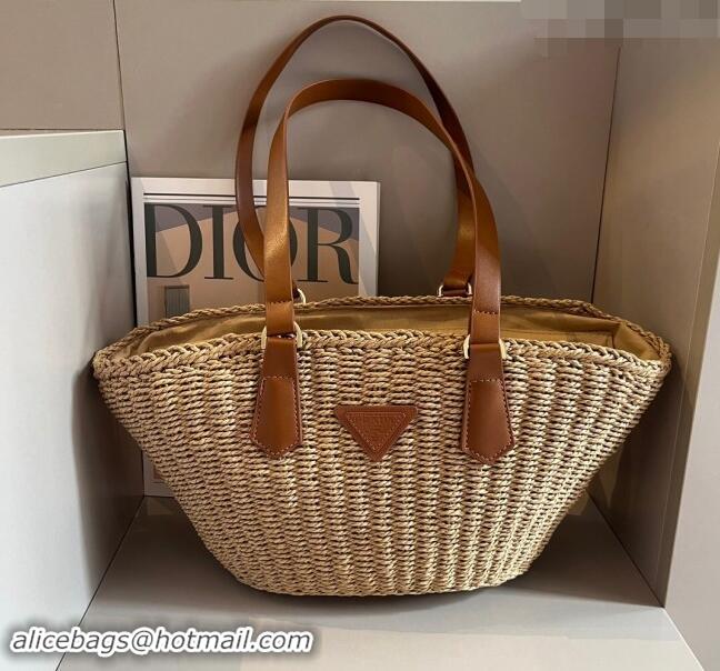 Super Quality Prada Straw Basket Bag 040205 Khaki/Brown 2024